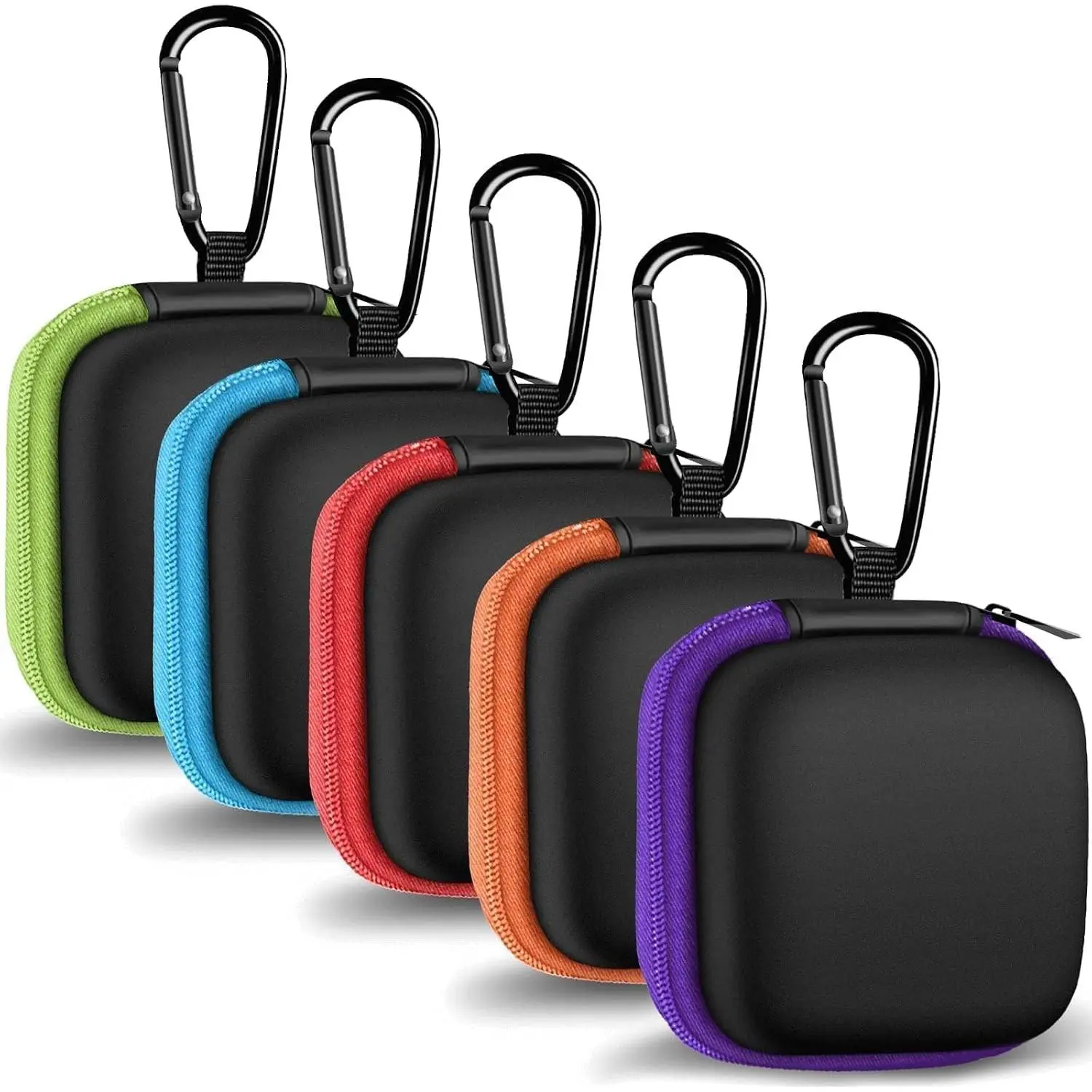 Earbud Case Portable EVA Carrying Case Storage Bag Cell Phone Accessories Organizer with Carabiner for Wired/Wireless Headphones, SD Memory Card, Camera Chips(Square, 5 Pack)Gift.