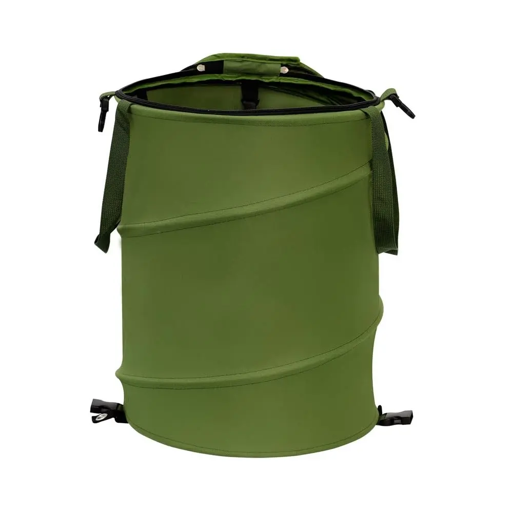Collapsible Pop Up Trash Can, Outdoor Recycling Bin 13.8x15.8 in, 600D Oxford Cloth Yard Waste Bags, Camping Trash Can With Clip and Zip Lid (1Pcs-Green 10 Gallons)