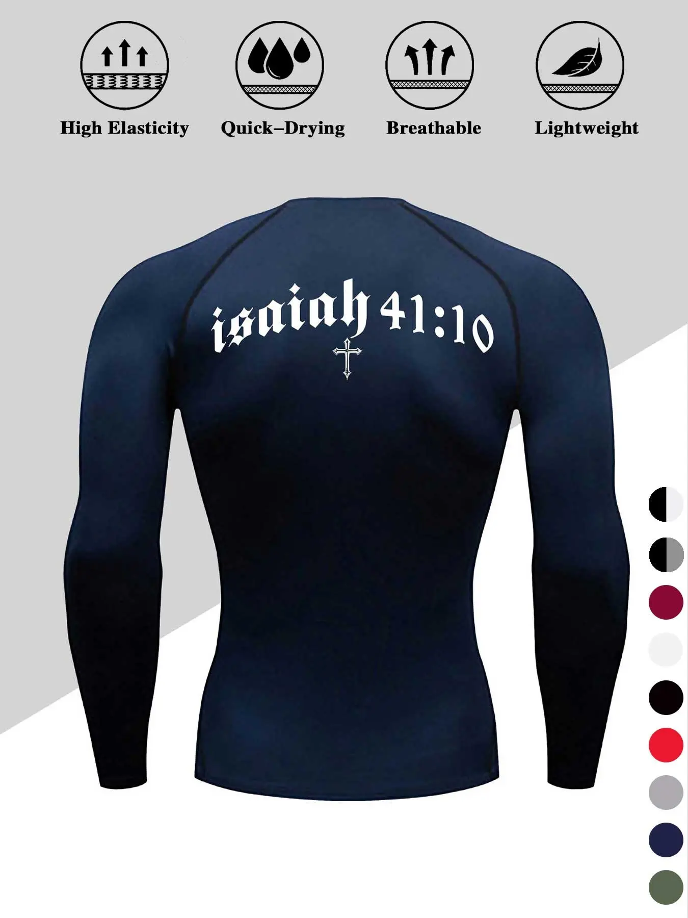 Men's High Performance Compression Long Sleeve Fitness Shirt, Cross Design, Stretchy Fabric, Tight Fit, Casual Style, Fall & Winter Wear, Athletic Compression Shirts, Athletic Clothes, Compression Tops