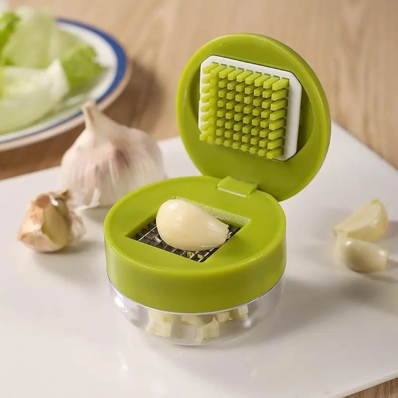 Manual Garlic Chopper and Press with Container, Portable Garlic Mincer Crusher Cutter Grinder, Handheld Garlic Slicer Dicer Zoom Tool – Green, Kitchen Accessories Utensils & Gadgets
