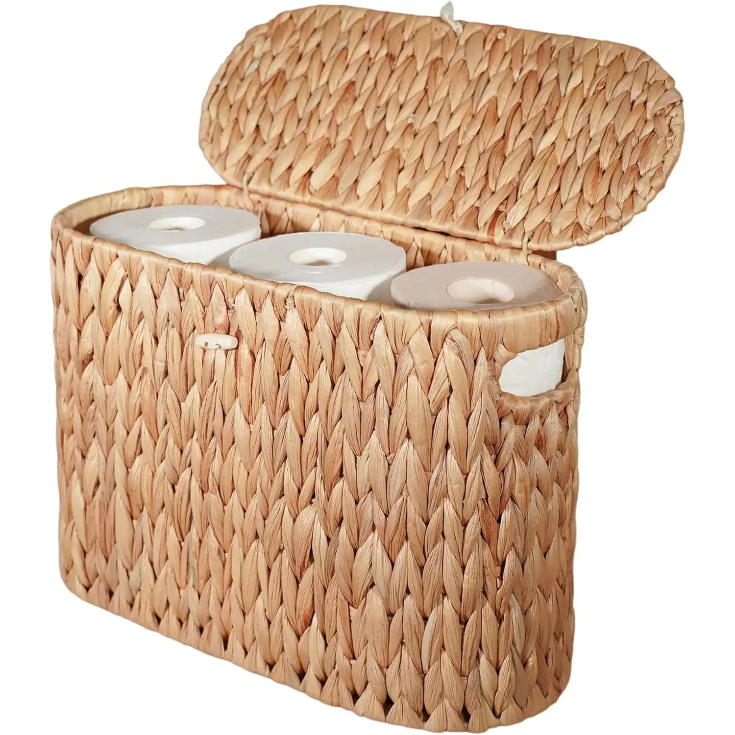 Water Hyacinth Toilet Paper Storage Basket, Bathroom Toilet Organizer with Lid, Woven Toilet Paper Holder for 6 Mega Rolls Bathroom Storage, Magazine Holder for Office, Bedroom