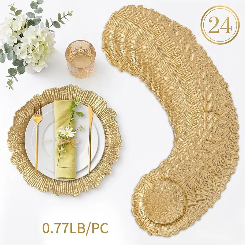 24pcs Golden Plastic Plates Pack - Disposable Round Dinnerware Suitable for Parties, Thanksgiving, Christmas, Weddings, Birthdays - Golden Tableware for Gatherings, Elegant Table Setting for &