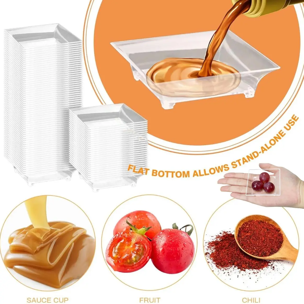 50/100 Pack Mini Plastic Sauce Plates, Reusable 2.5 Inch Small Tasting Plates with Tasting Spoons, Disposable Tiny Hors D'oeuvre Dishes for Sauce, Fruit, Mousse and Individual Party Appetizers
