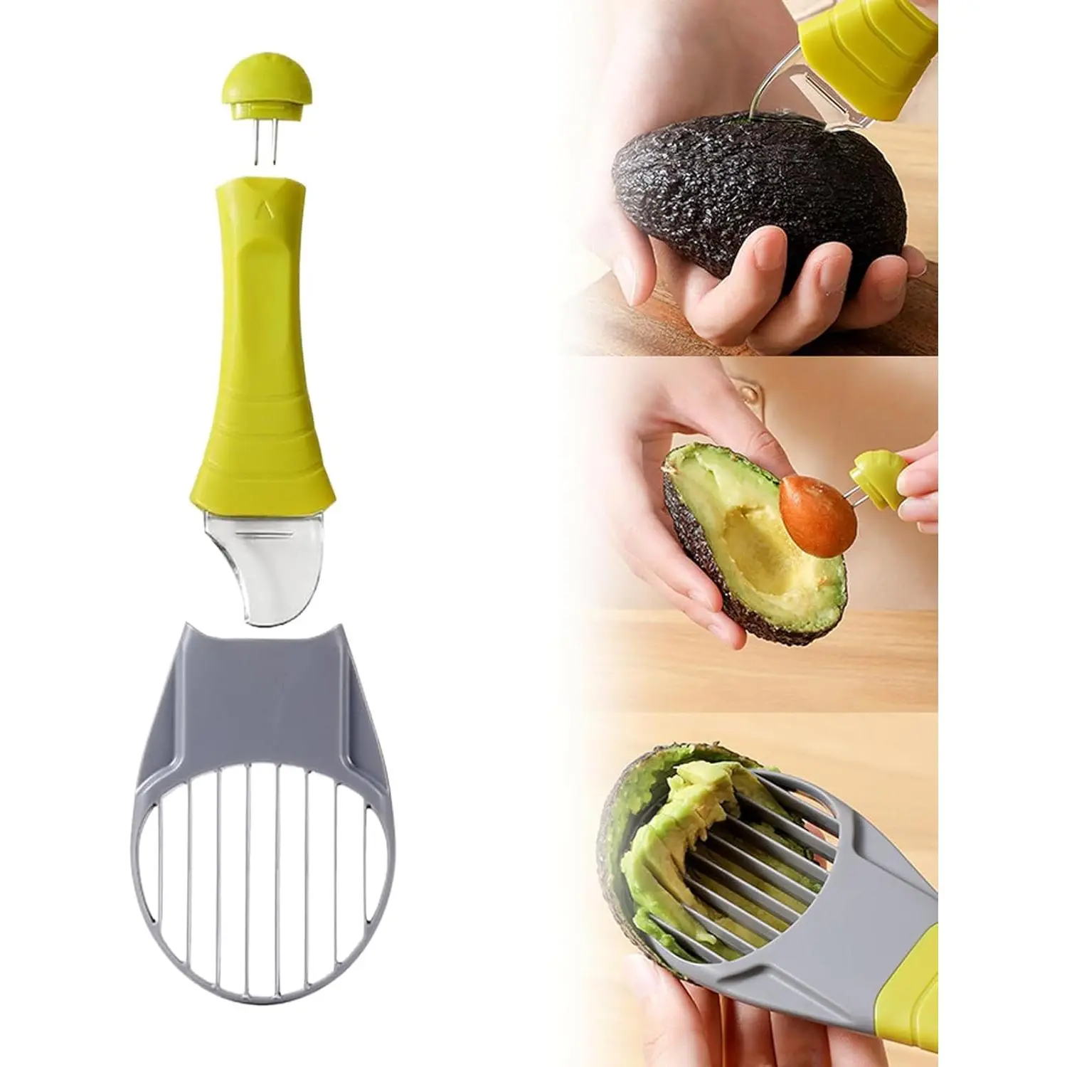 Avocado Slicer Tool 3 in 1, Avocado Cutter Tool, Avocado Peeler - 3-in-1: Slice/Pit/Scoop, Safe & Easy for All Ages, Slides into Drawer, Great Gift for Friends/Colleagues - Avacado Tool