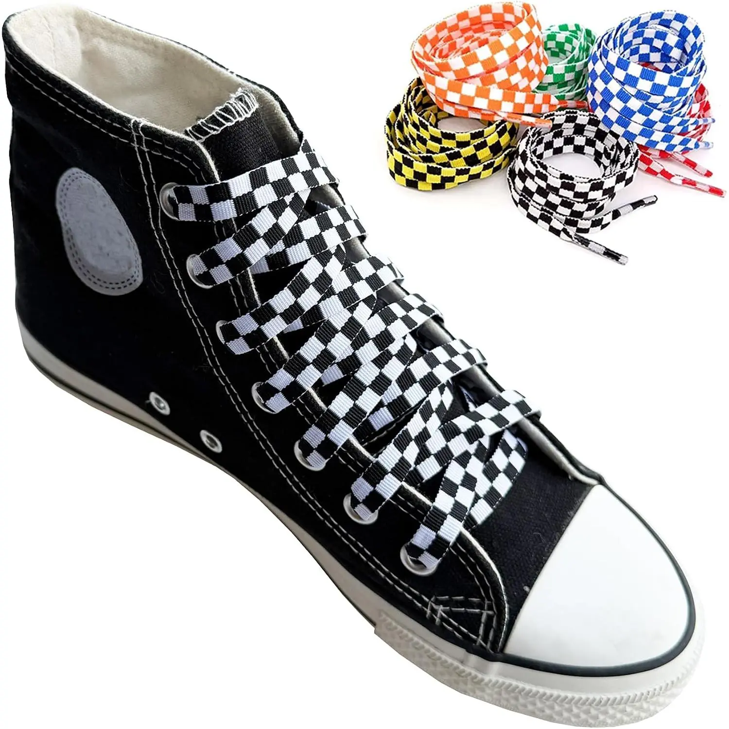 Two-color Checkered Flat Shoelaces  Shoe Lace for Casual Shoes 47In / 55In