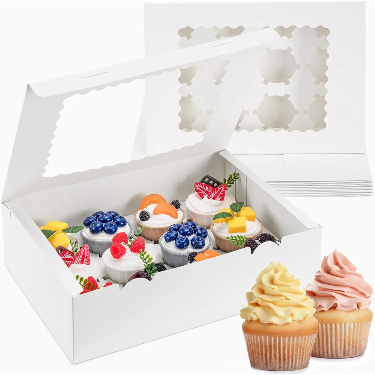 12 Count Cupcake Boxes, 4 count Cupcake Container with Window,  Grade Cupcake Holder for Birthday Holiday Party, Bakery Supplies for Cupcakes, Desserts, and