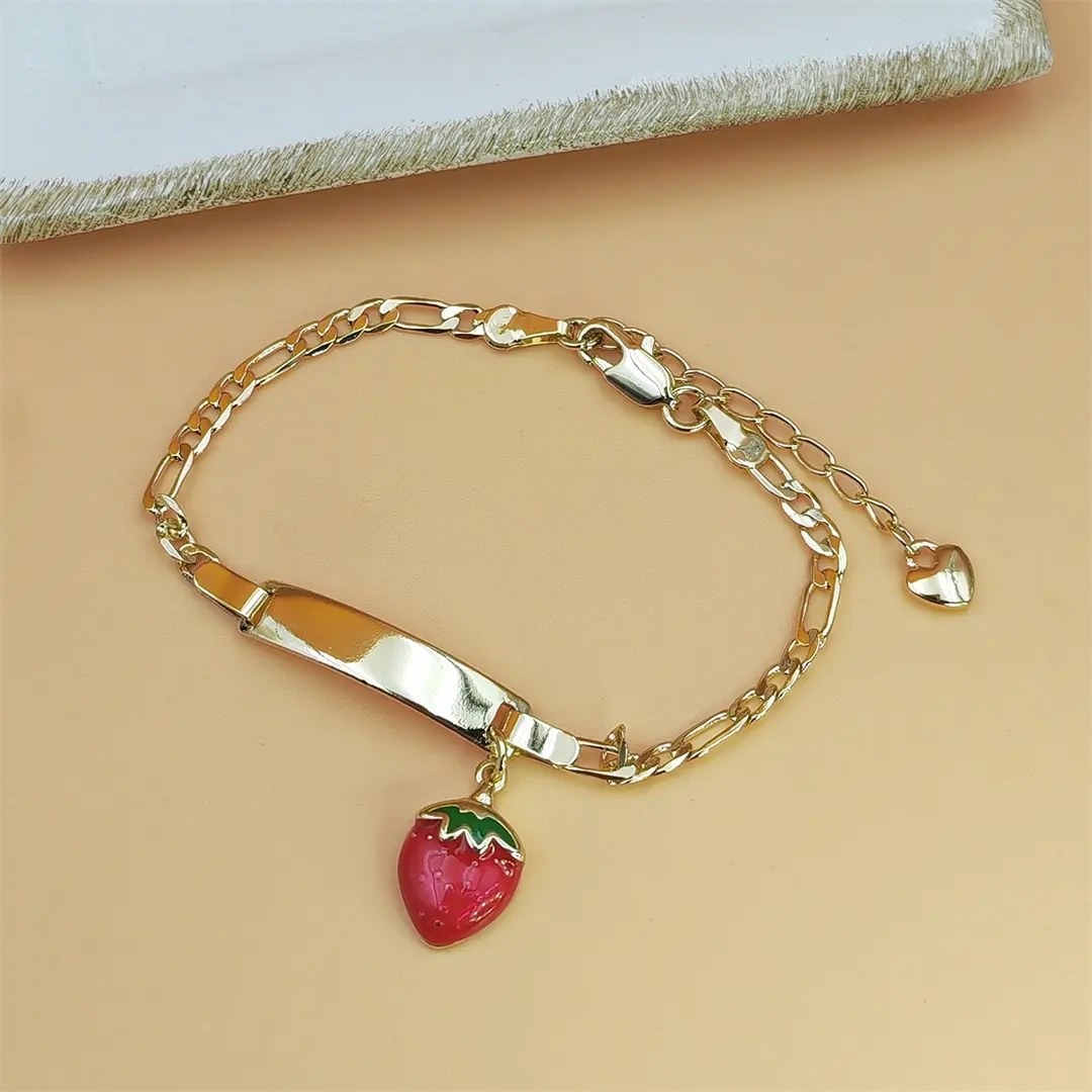 Cute Enamel Strawberry Figaro Chain Bracelet for Women Girls, Adjustable Dainty Fruit Wrist Bracelet with Heart Extender Chain, Sweet Minimalist Daily Stackable Jewelry Gift, Silver Gold Two Tone Available