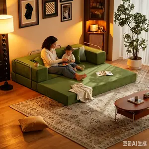 80.3"Oversized Boneless Couch,5-in-1 Convertible Sleeper Sofa Bed,Fully Foam-Padded,Removable Armrests,Deep-Seat Corduroy Modular Floor Sofa,Foldable Pull-Out Living Room Mattress Sofa,No Assembly Required,Comes with Two Pillows