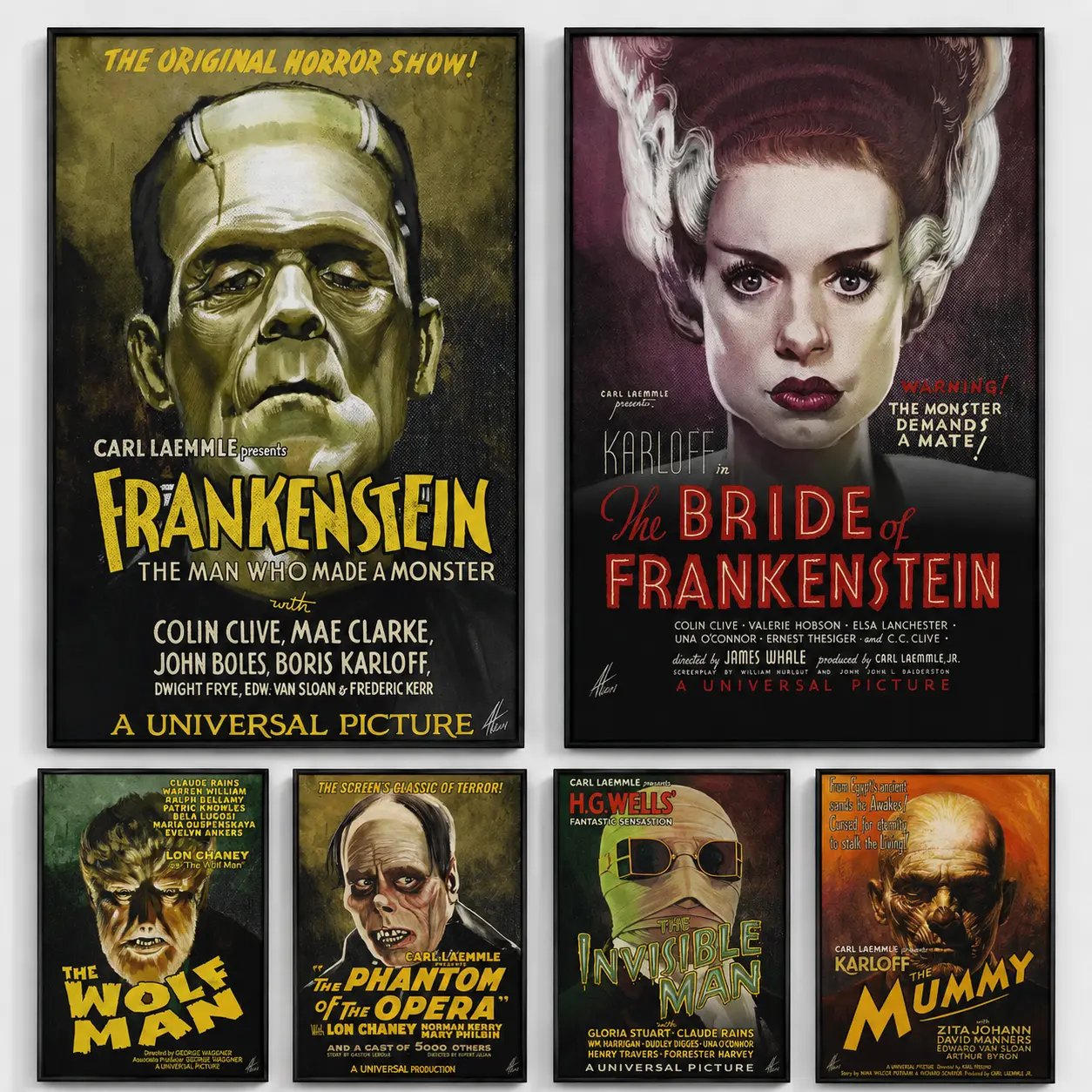 Universal Classic Monsters Complete Series Collector's Edition Canvas Print, Vintage Spooky Horror Movie Classic Prints, Bedroom Decor Decoration for Men's Bedrooms, Must-Have Collectible for Horror Fans