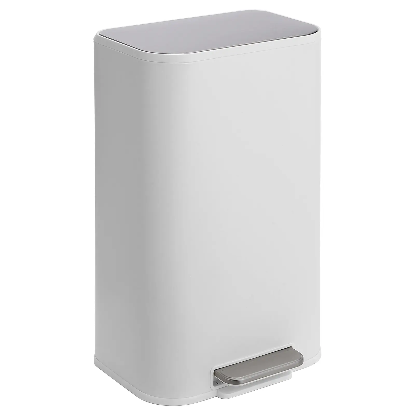 Stainless Steel Kitchen Trash Can – Soft-Close Step Pedal Bin with Lid & Removable Inner Bucket – Rectangular Waste Container for Home, Office, Bathroom, Living Room