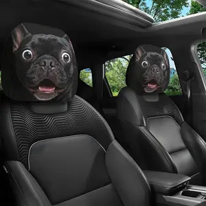 2Pcs Funny Surprised French Bulldog Car Headrest Covers, Universal Auto Neck Pillow Cases for Car Interior Decoration
