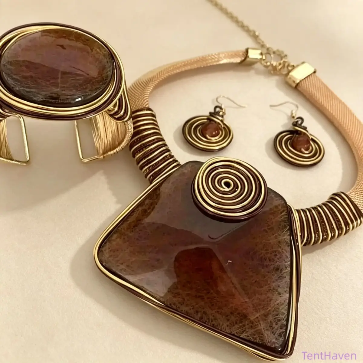 Women's Vintage Boho Maximalist Matching Necklace & Earrings Set, Elegant Exquisite Versatile Statement Jewelry, Party Wear Accessories for Daily Outfits & Birthday Gifting, Matching Sets, Women's Matching Sets