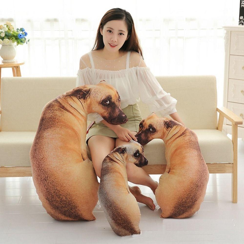 3D Lifelike Animal Cute Bend Dog Printed Throw Pillow Funny Dog Head Cosplay Children Favorite Toy Cushion for Home
