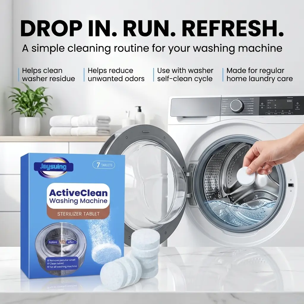 Washing Machine Cleaner Tablets, Washer Tub and Drum Cleaning Tabs for Automatic Front Load, Top Load, HE Washers, Dirt Buildup, Grime, Laundry Residue, Odor Care, Home Appliance Cleaner and Daily Washer Maintenance Use for Home Laundry