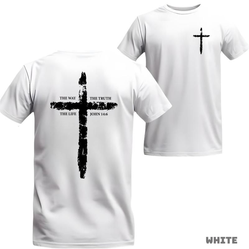 John 14:6 Cross Graphic Tee, Minimalist Christian Short Sleeve, The Way The Truth The Life