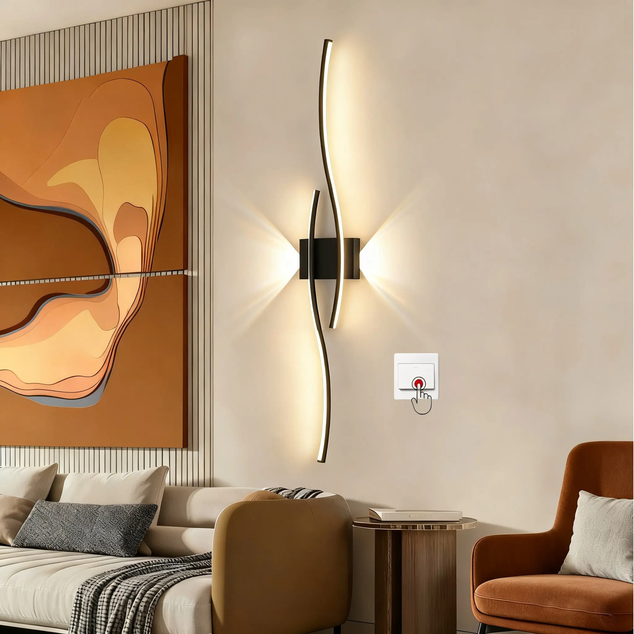 LED Linear Wall Light, Decorative Wall Light, Hardwired, Warm Light with Small Spotlights, No Remote Control, Requires Assembly, For Living Rooms, Hallways, Bedrooms, Bedside, and Feature Walls, Minimalist Indoor Lighting Wall Light