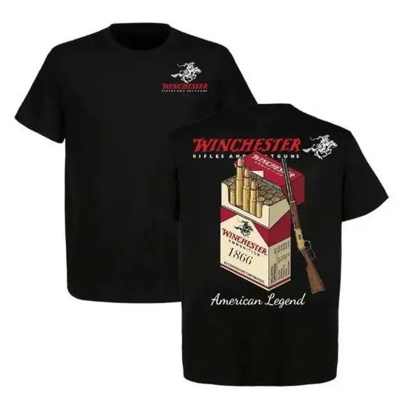 Winchester Men's Cotton Short-Sleeve Graphic Tee - American Legend, 1866 Ammo Box, Lever Action Rifle Prints, Vintage Hunting Menswear, Gun Enthusiast/Boyfriend Gift, Cowboy Western Style Vintage Graphic Tees, Gifts For Boyfriend