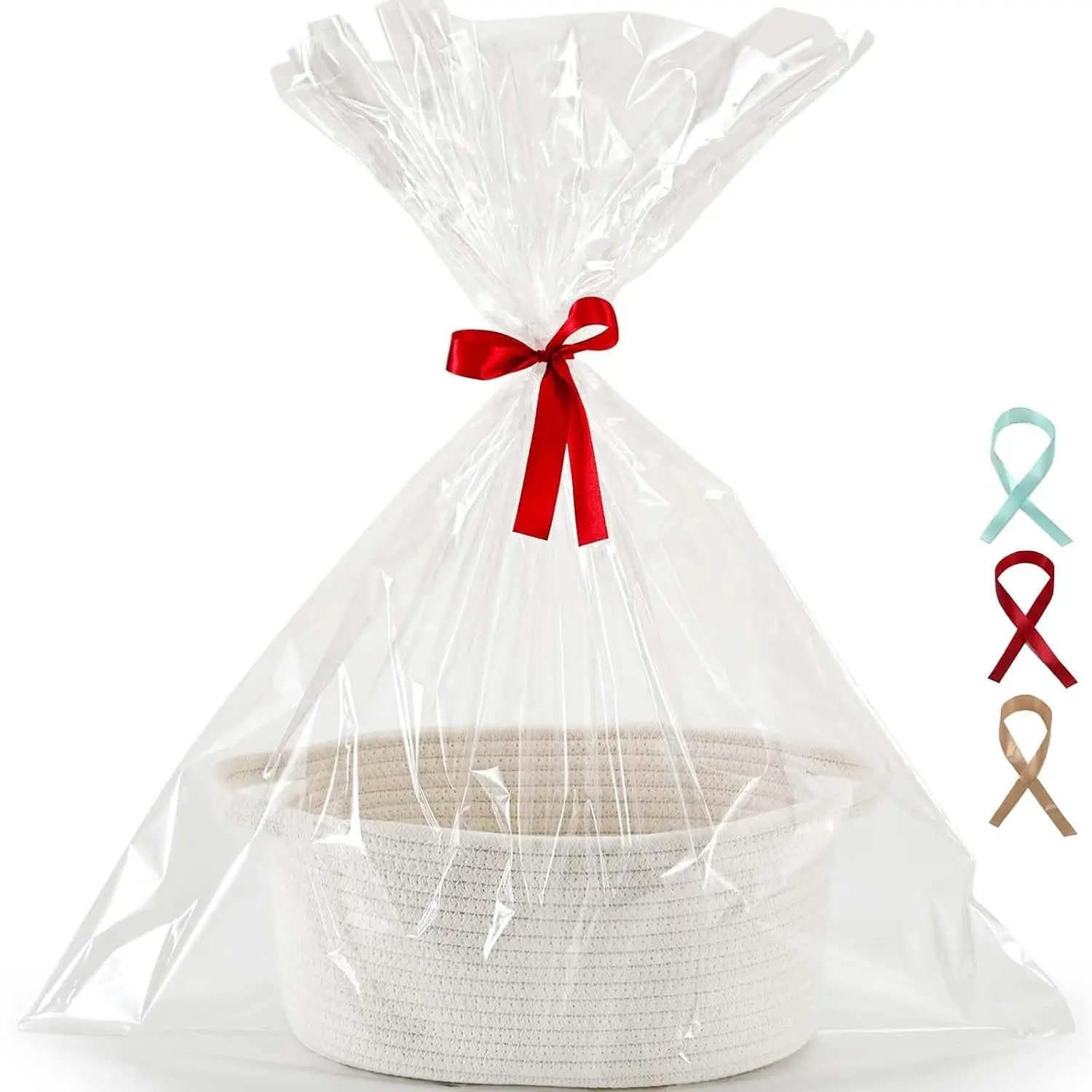 Small Gift Basket with Gift Wrap Cellophane Bag and Ribbons, Gift Baskets for Christmas Thanksgiving Birthday Baby Shower Raffle Burr, - Rope Decorative Storage Organizer Container