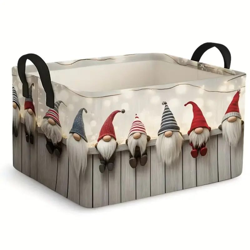 1pc, Large Foldable Storage Basket Featuring a Christmas Gnome Design, This Oversized Basket Serves As an Open Storage Box. Rectangular Fabric Storage Container with Handles, Perfect for Organizing Clothes And Gifts, Storage Organizer for Clothes
