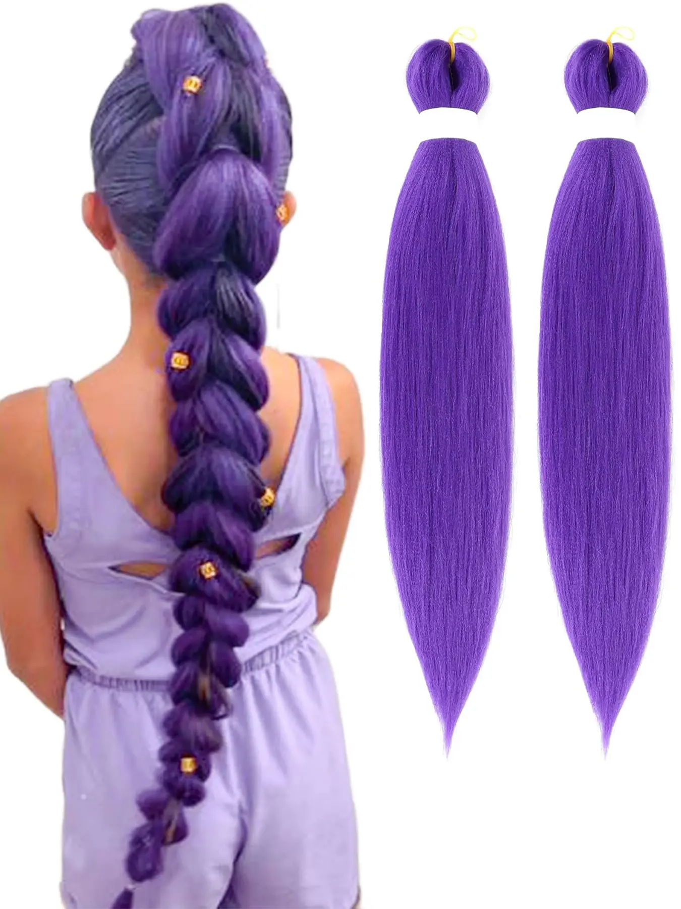 2pcs Long Purple Braiding Hair Pre Stretched Purple Hair Extensions for Braids Synthetic Hair Texture Synthetic Braiding Hair for Stage Party Halloween Costume Cosplay K-POP/KPOP Synthetic Hairpiece Synthetic Braided Hair