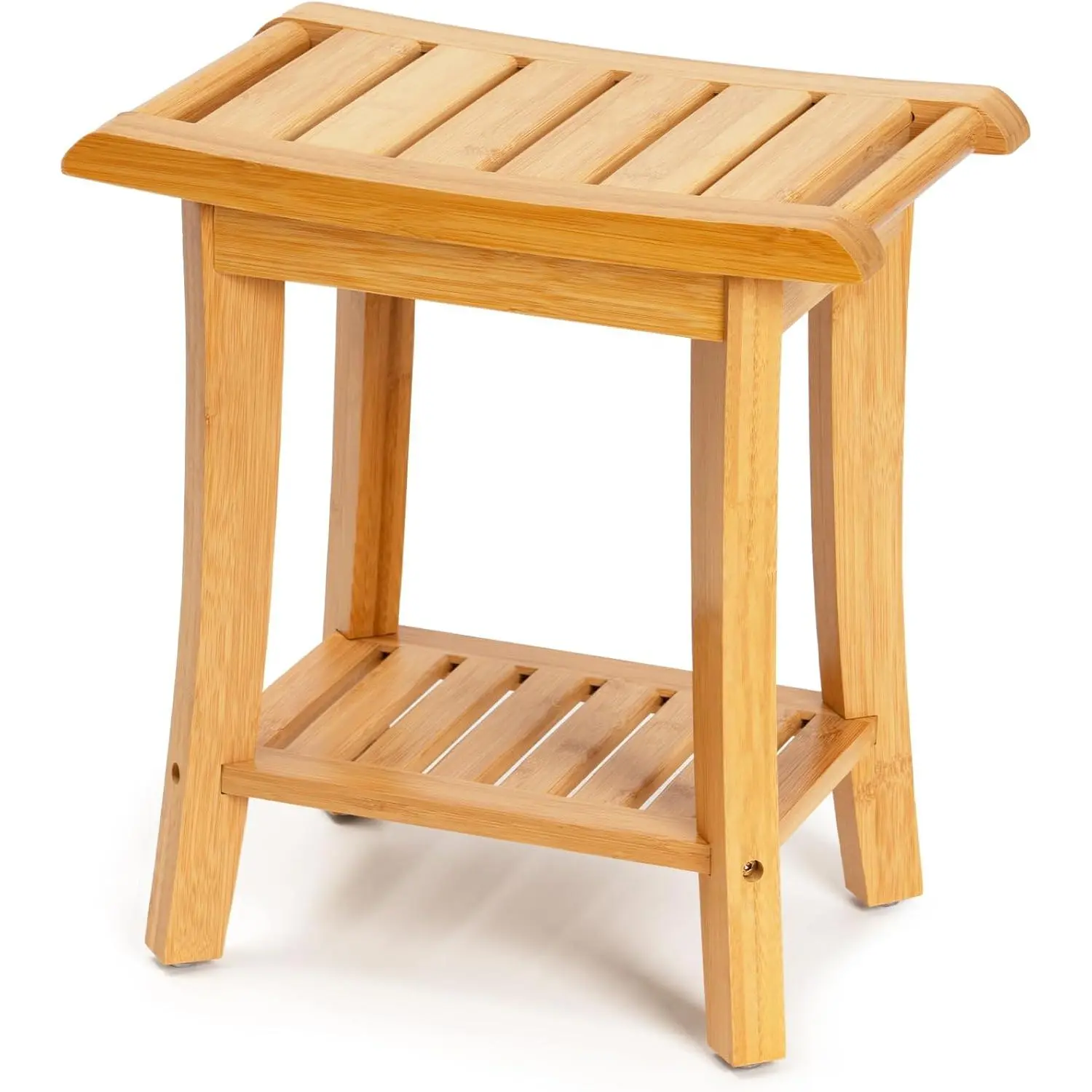 Bamboo Shower Bench Inside Shower Stool with Storage Shelf, Spa Bath Chair for Bathroom, Seat or Organizer for Living Room, Bedroom and Garden - Great for All Ages Elderly (Small, Natural)