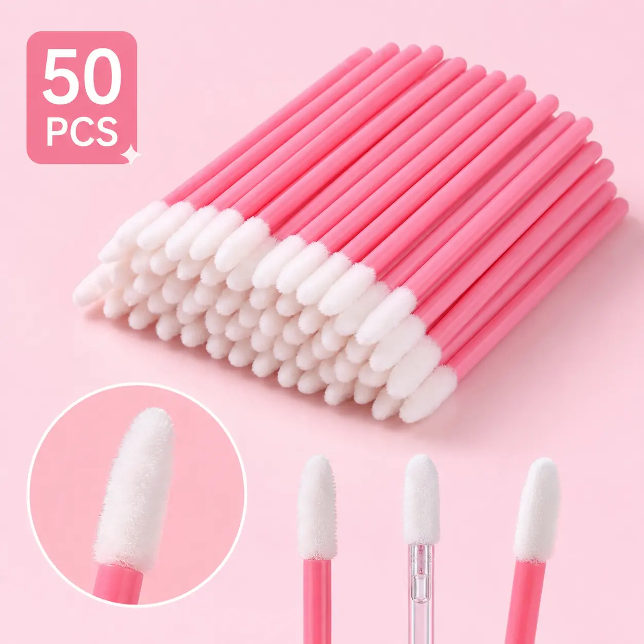 50 Pcs  Disposable Lip Wands, Soft Lint-Free Lip Gloss and Lipstick Applicator Brushes for Makeup, Salon and Beauty Use