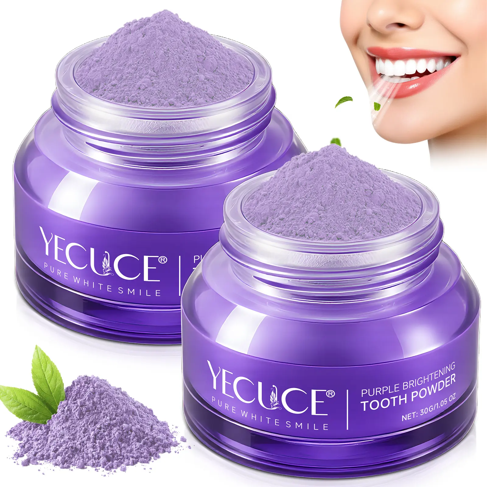 YECUCE Purple Tooth Whitening Powder 30g (2-Pack): Gently whitens teeth, removes stains and bad breath, protects enamel without causing tooth sensitivity. Made with natural ingredients, this fluoride-free toothpaste is safe to use.