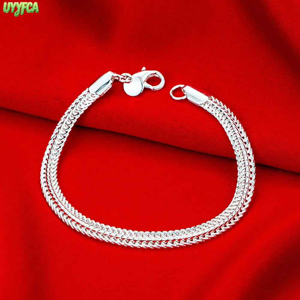 Polished 925 Sterling Silver Jewelry Set, Unisex 6MM Foxtail Chain Tarnish-Proof 24-inch Necklace and 8-inch Bracelet with Secure Latch for Casual Wear, Tarnish Proof Jewelry, Daily Party, 24 Inches & 8 Inches