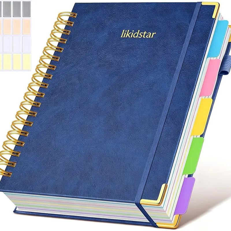 Leather Dividers Tabs, 300 Pages 5-Subject 8x10 Inch Notebook, Large Format Spiral Journal for Work, School, Note-Taking, Travel Diary