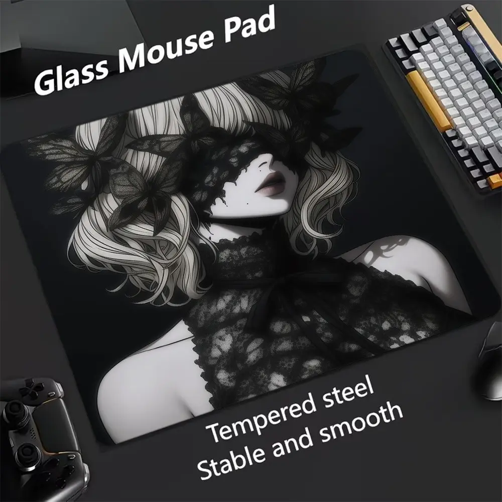 Anime Girl Glass Mouse Pad, Ultra Smooth Tempered Glass, Large Size Gaming Mouse Pad, Ideal for Esports and Office Use