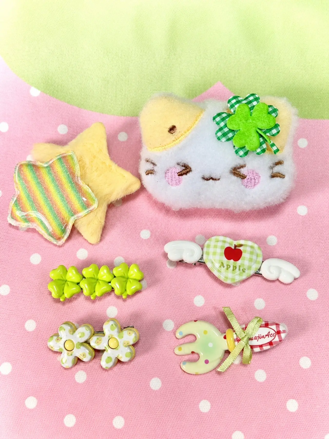 6-Piece Lucky Clover Hair Clip Set, Cute Creamy Bb Clips, Forest Style Fresh Hair Accessories, Japanese Sweet Side Clips, Girl's Versatile Bangs Clips Gift