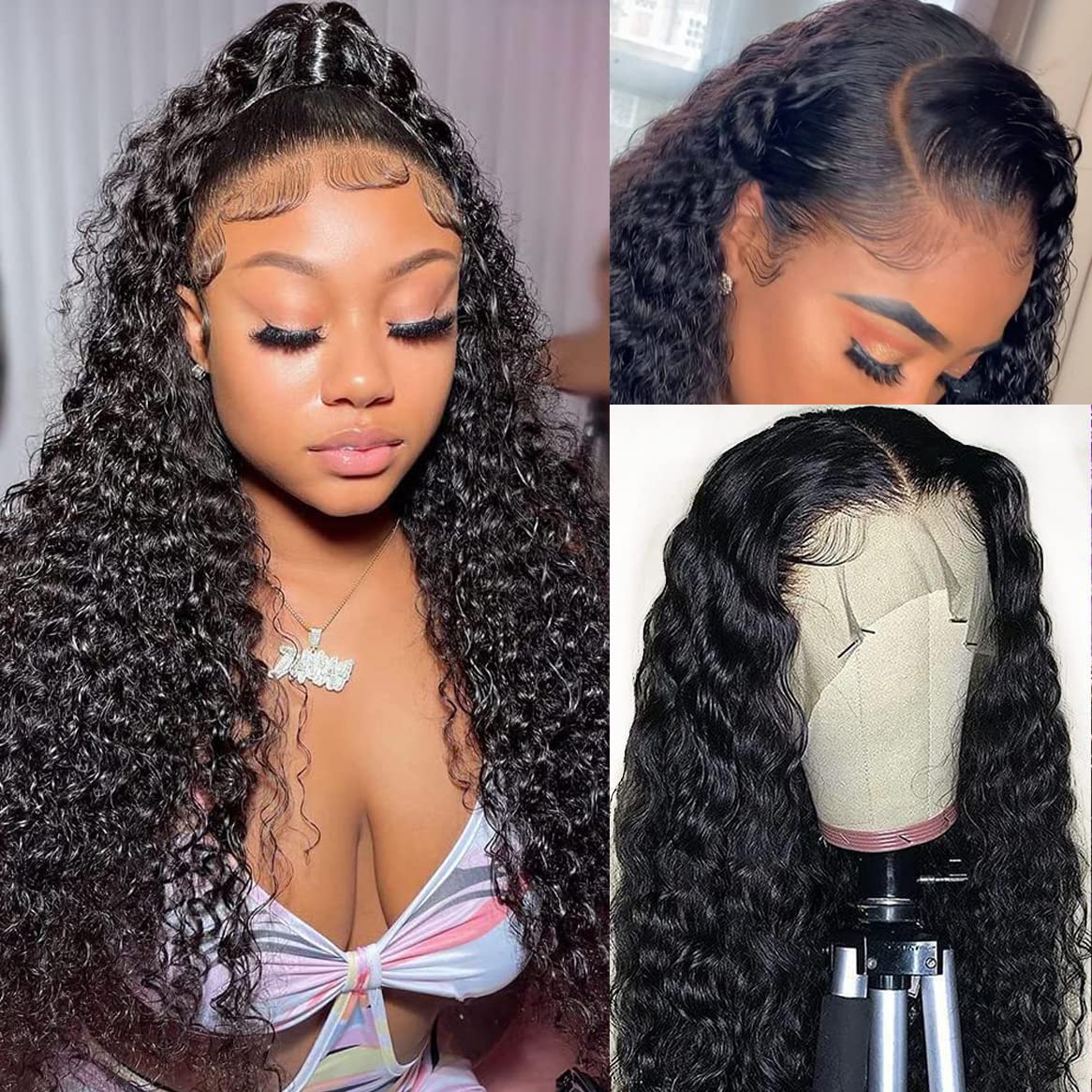 Bling Hair Clearance Sale 13x4 13x6 HD Transparent Lace Wig Deep Wave Brazilian Human Hair Lace Frontal Wig for Women Curly Pre Plucked 30 32 Inches 180% Natural Hairline #SummerVibes