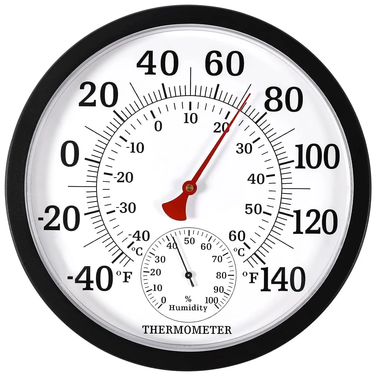 10.5 Inch Indoor Outdoor Thermometer Large Numbers - Weather Thermometer Hygrometer Waterproof, No Battery Needed Outdoor Thermometers for Patio, Home, Garden Decoration (Black)