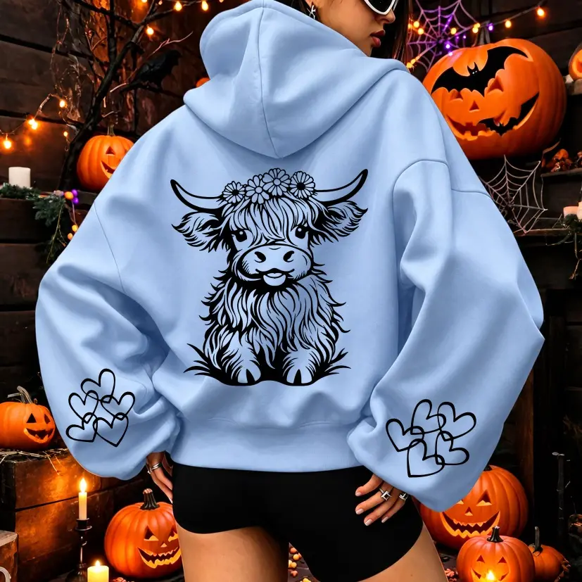 Women’s Cute Highland Cow Print Oversized Hoodie Soft Pullover Sweatshirt Casual Loose Fit Long Sleeve Hoodie Top Fall Winter Fashion