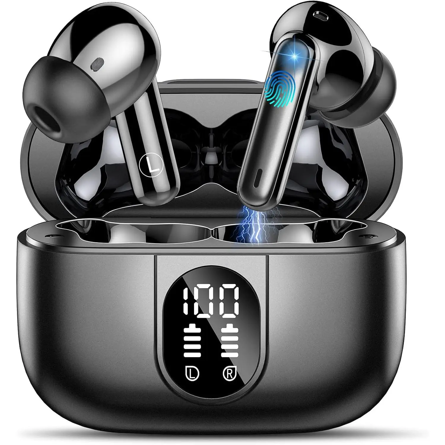 Wireless Earbuds Bluetooth 5.3 Headphones, 40H Playtime in-Ear Earphones, Mini Bluetooth Earbuds with ENC Noise Cancelling Mic, Deep Bass Stereo Ear Buds, LED Display, IPX7 Waterproof Earphones