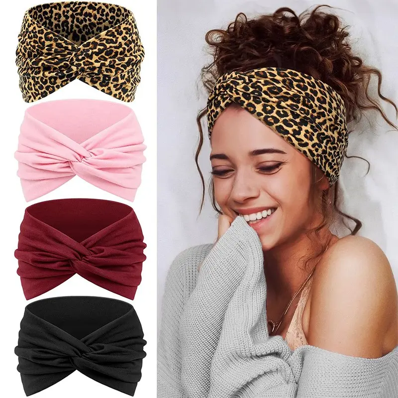 Women's Headband, 4 Pieces, Knotted No Slip Headbands & Turban Headband for Women, Boho Style Bandanas, Hair Accessories for Yoga and Workout
