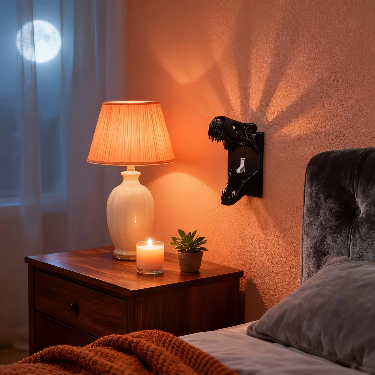 3D Printed Dinosaur Light Switch Cover, Decorative T-Rex Skull Wall Sculpture, Dinosaur Themed Decor for Kids Room, Halloween Ornament, Ideal Gift