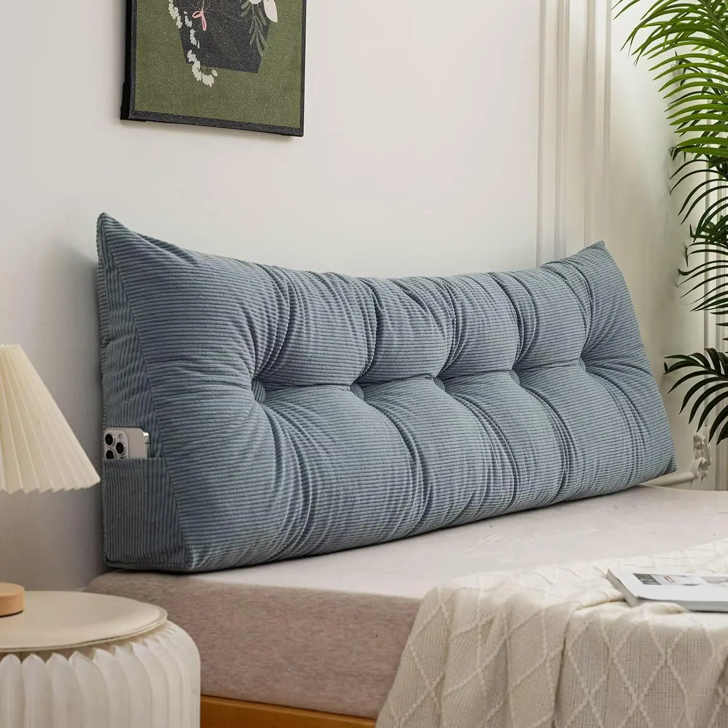Wedge Pillows Headboard  XL Backrest Pillows for Sitting Up in Bed Rest Large Triangle Bolster Cushion Daybed Pillow  Support  Positioning Cushion,Dusty Blue 39 * 15.7 * 4.7in