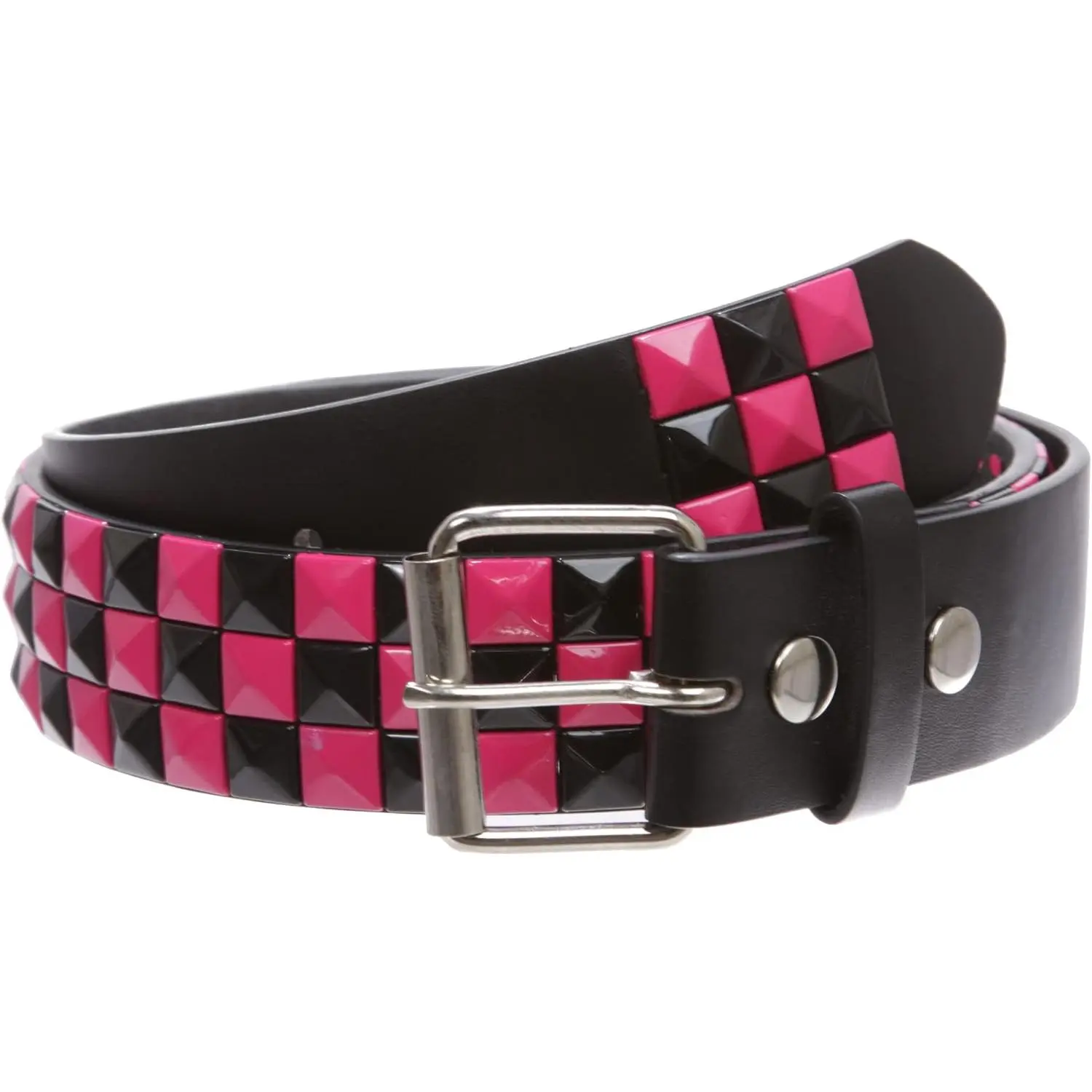 Snap  1 1/2" Fuchsia & Black Checkerboard Punk Rock Studded Belt