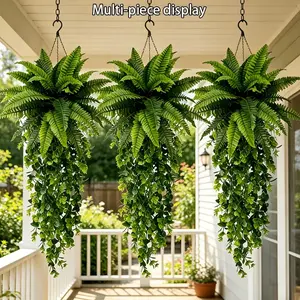 3-Piece 31-Inch Artificial Greenery Set, UV-Resistant Boston Fern Hanging Plant, Weatherproof Low-Maintenance Outdoor Decor, Ideal for Summer, Weddings, Gardens