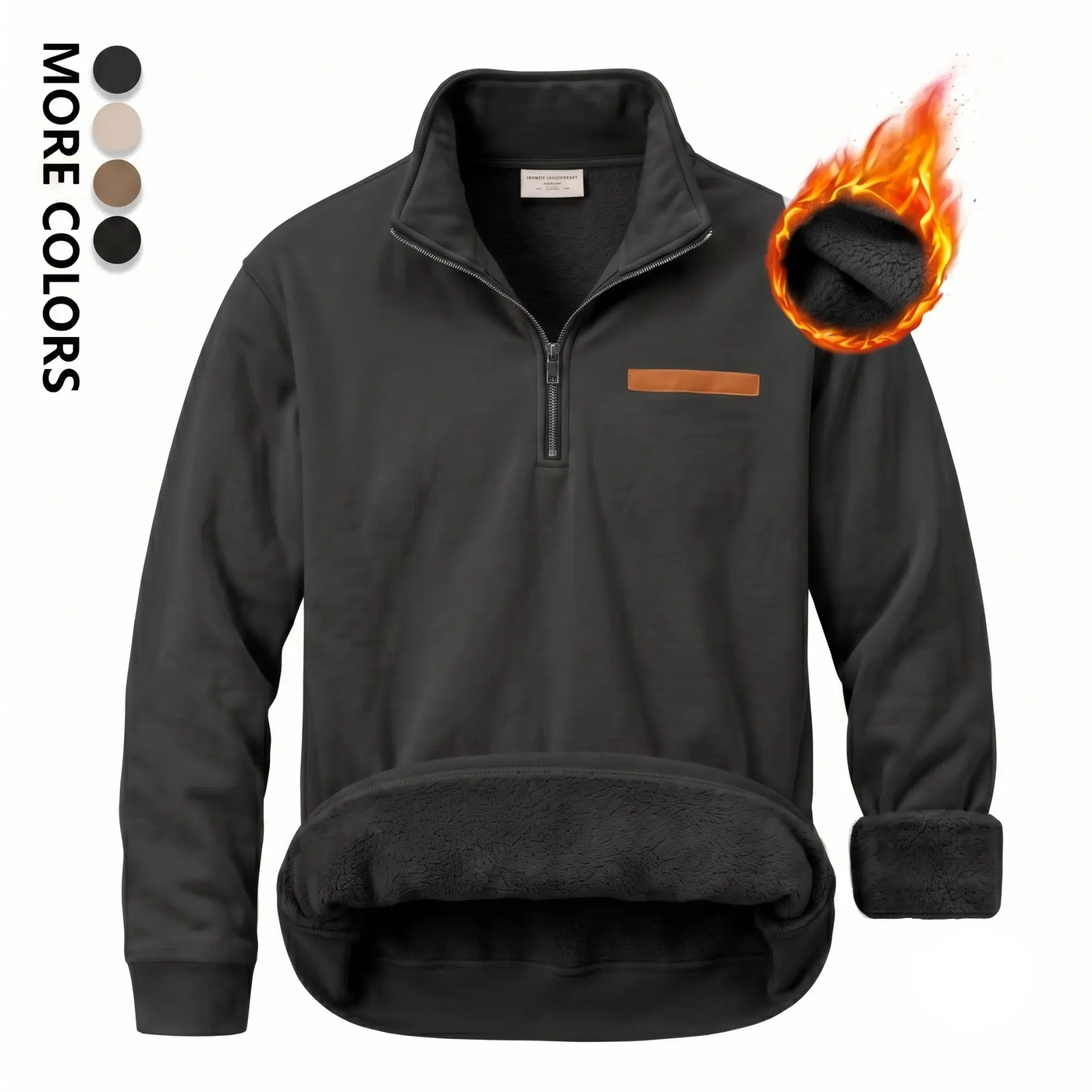 Men's Fleece Lined Quarter Zip Pullover Sweatshirt, Warm Stand Collar Long Sleeve Casual Hoodie Jacket, Soft Sherpa Interior Winter Tops for Daily Wear, Outdoor, Travel and Streetwear