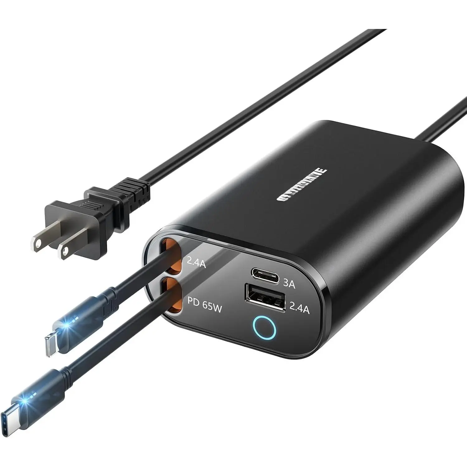 GaN 104W Retractable Charger, PD 65W Compact  Station for Laptop, Multiple USB C Charger with Retractable Cables, Wall Charger Block Plug for  17/16/15/14, iPad, Pixel, MacBook