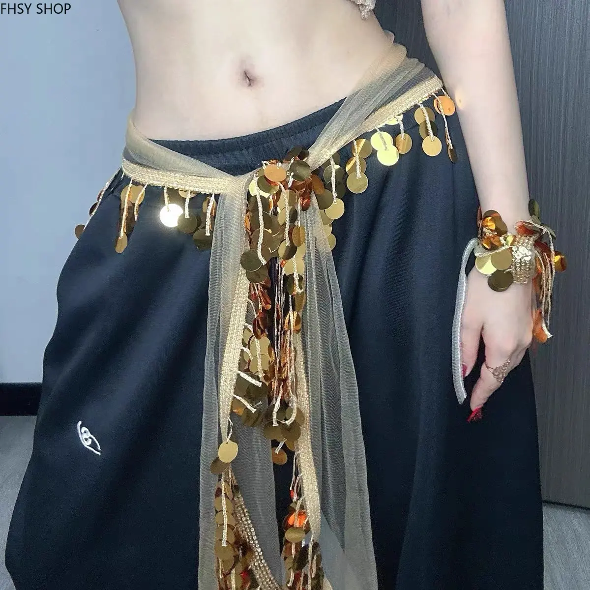 Punk Hip-Hop Fringed Waist Belt, PU Leather Tassel Dance Scarf with Chain Detail, Trendy Hip Scarf for Street Dance & Festival Outfits, Edgy Accessory for Women