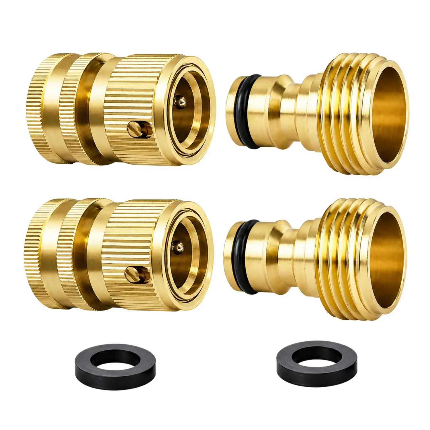 Garden Hose Quick Connect Solid Brass Quick Connector Garden Hose Fitting Water Hose Connectors 3/4 inch GHT No-Leak Design