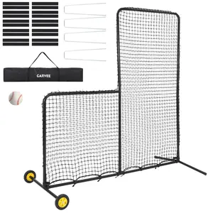 Heavy Duty L-Shaped Baseball Pitching Net with Wheels – Portable Steel Protective L Screen for Batting Cage, Softball & Tee-Ball Training, Durable Frame, Quick Assembly, Team & Solo Use