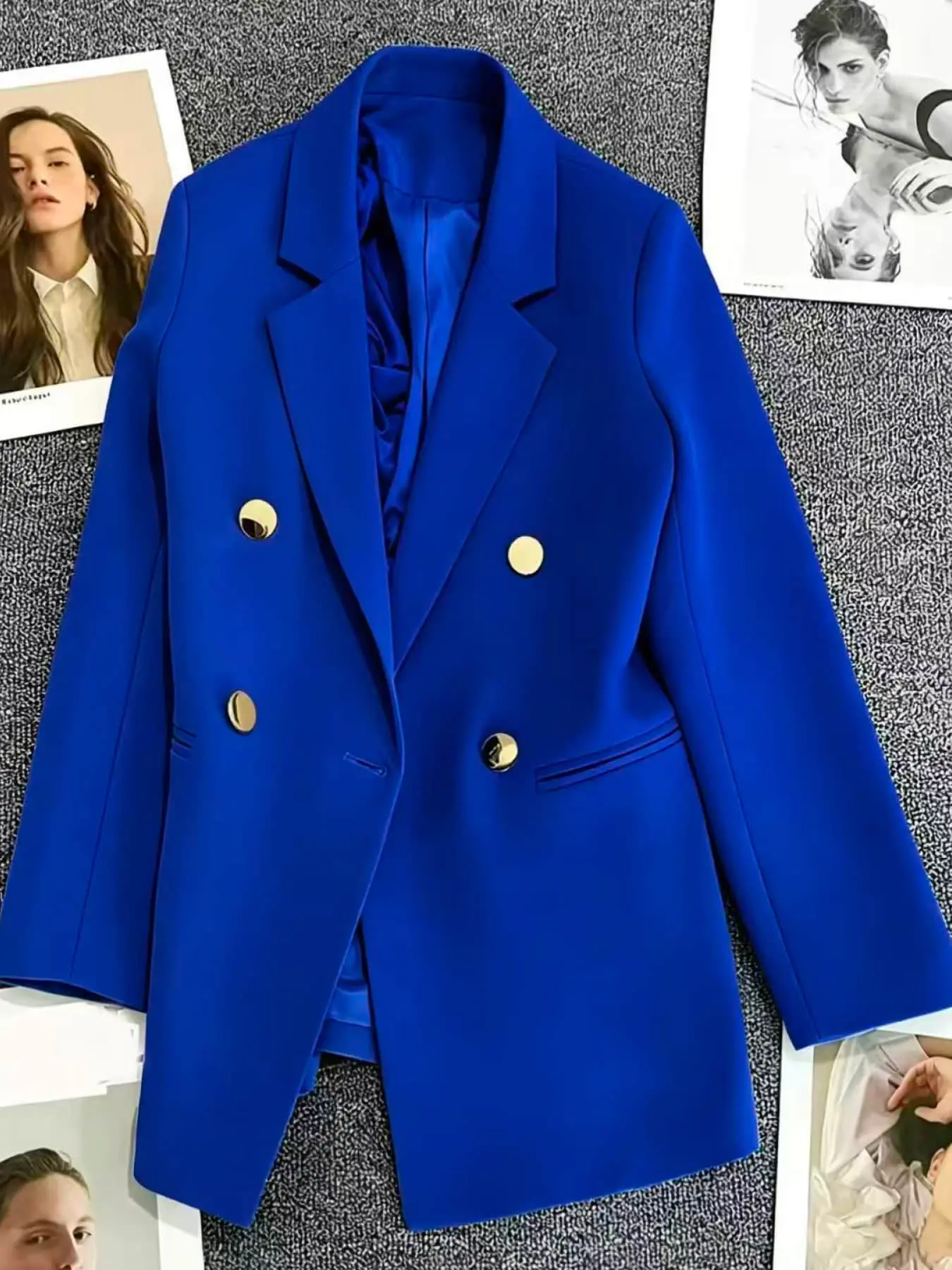 Women's Classic Two-Buckle Suit Jacket, Slim-Fitting Long Sleeve, All-Season Plain Design, Versatile for Office & Casual Wear, Formal, Everyday