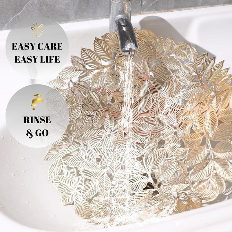 Round Leaf Pattern Placemat, 6 Counts Non-slip Table Mat, Tableware for Dinner, Party, Wedding, Home Decor Supplies, Coasters, Kitchen Decorative Placemat