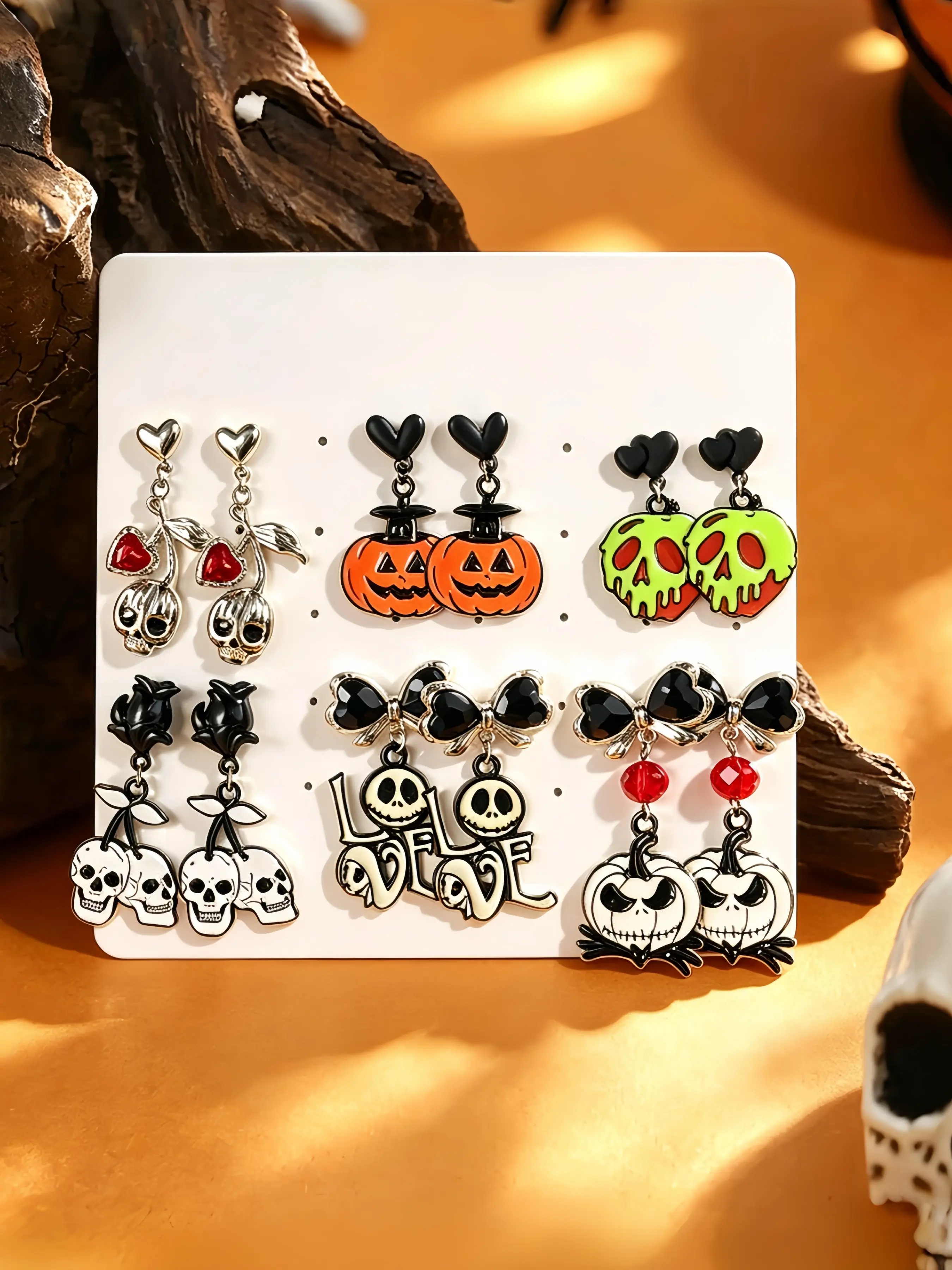 Gothic Halloween Earrings Set, Skull Cherry, Pumpkin, Poison Apple, Heart Skull Letter, Ghost Pumpkin Bow, Teenage Costume Jewelry