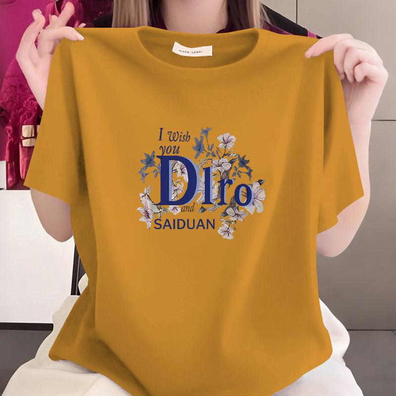 Summer New 100% Cotton Short Sleeve Middle - Aged Mom Top Women's T - shirt for Plus Size Fat MM Tummy Control Slimming Versatile Stylish Clothing