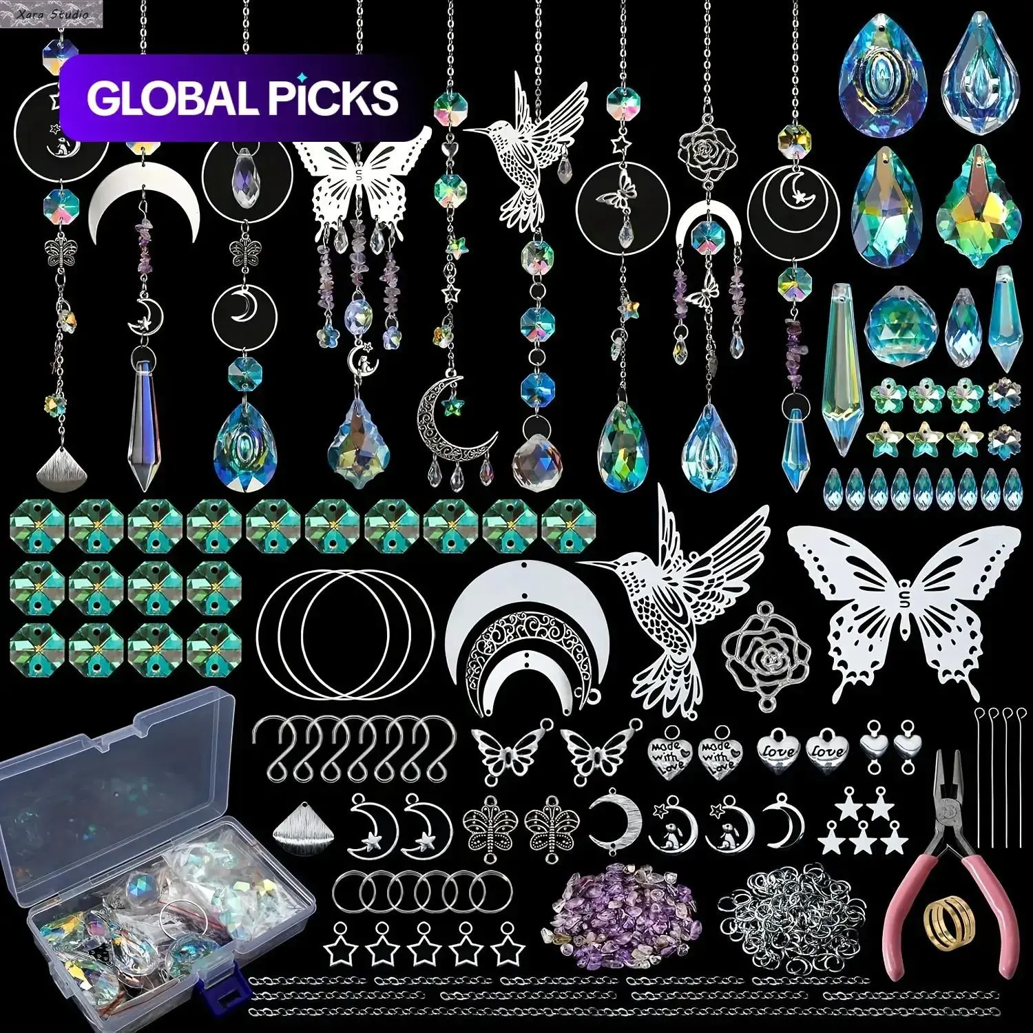 Translucent Glass Beading Supplies Kit, 400-Piece DIY Craft Embellishments with Tools and Storage Box for Handmade Sun Catchers, Window Hangings, Wedding Decor, Beads And Accessories, Handmade Beading Material, Wind Chimes, Jewelry Making, Glass Beads, Cr